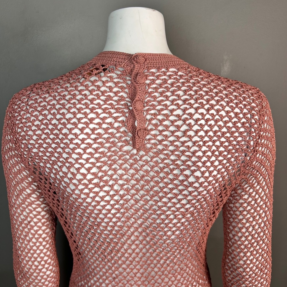 All over net crochet top Large Y2k Arden B Long Sleeve Flower Pink Cottagecore - Picture 8 of 10